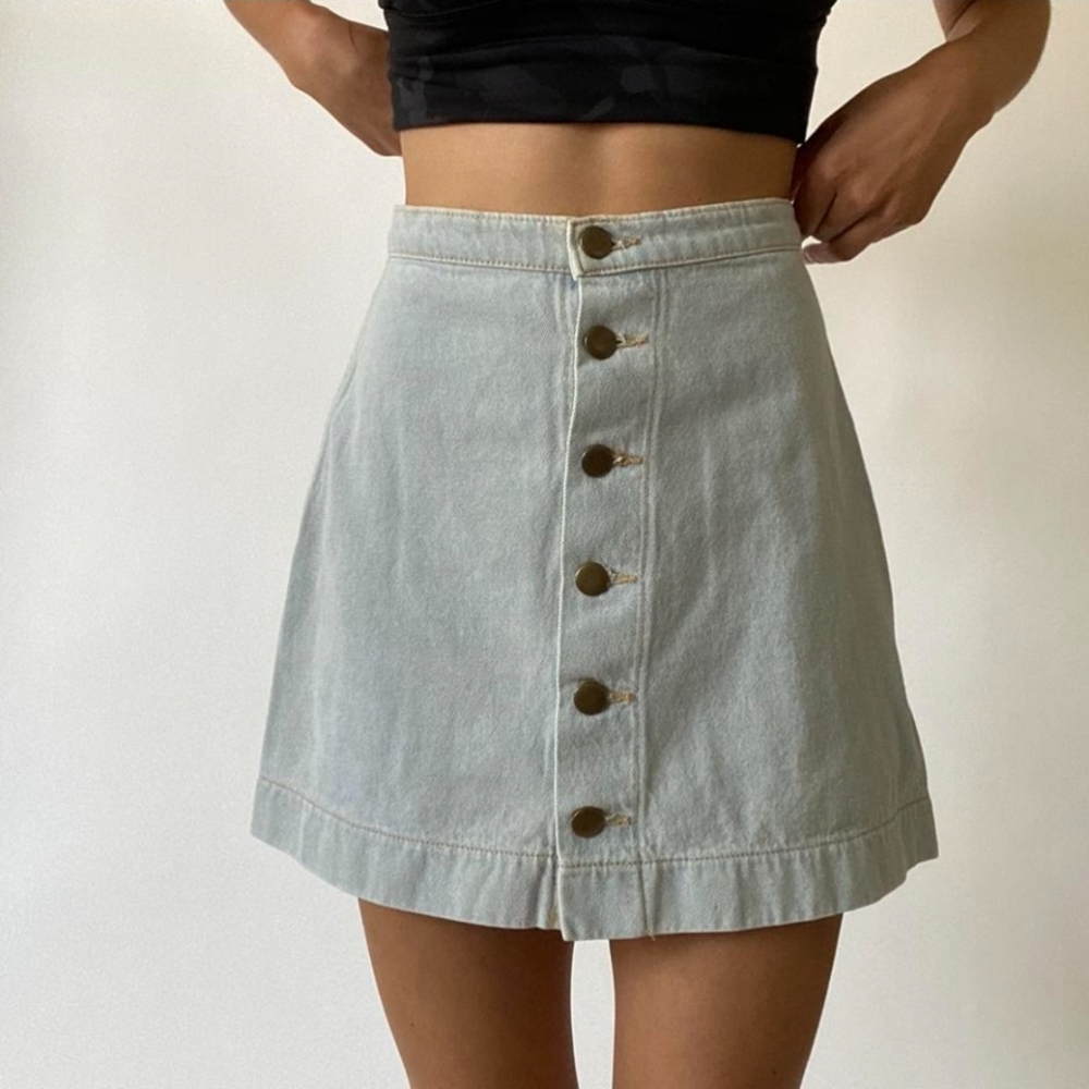 American Apparel Jeans Light Wash Button Front Denim Mini Skirt
